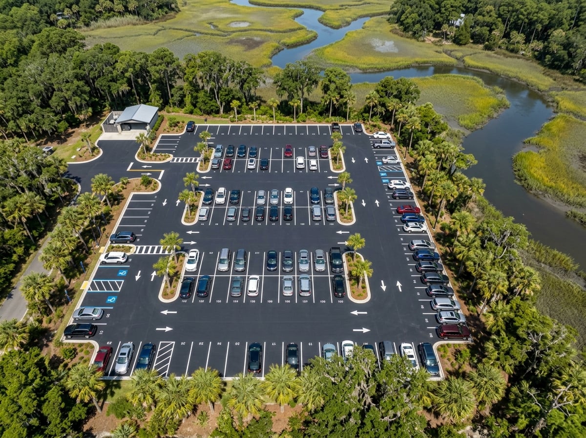 Parking lot striping and construction Bluffton SC — retail center