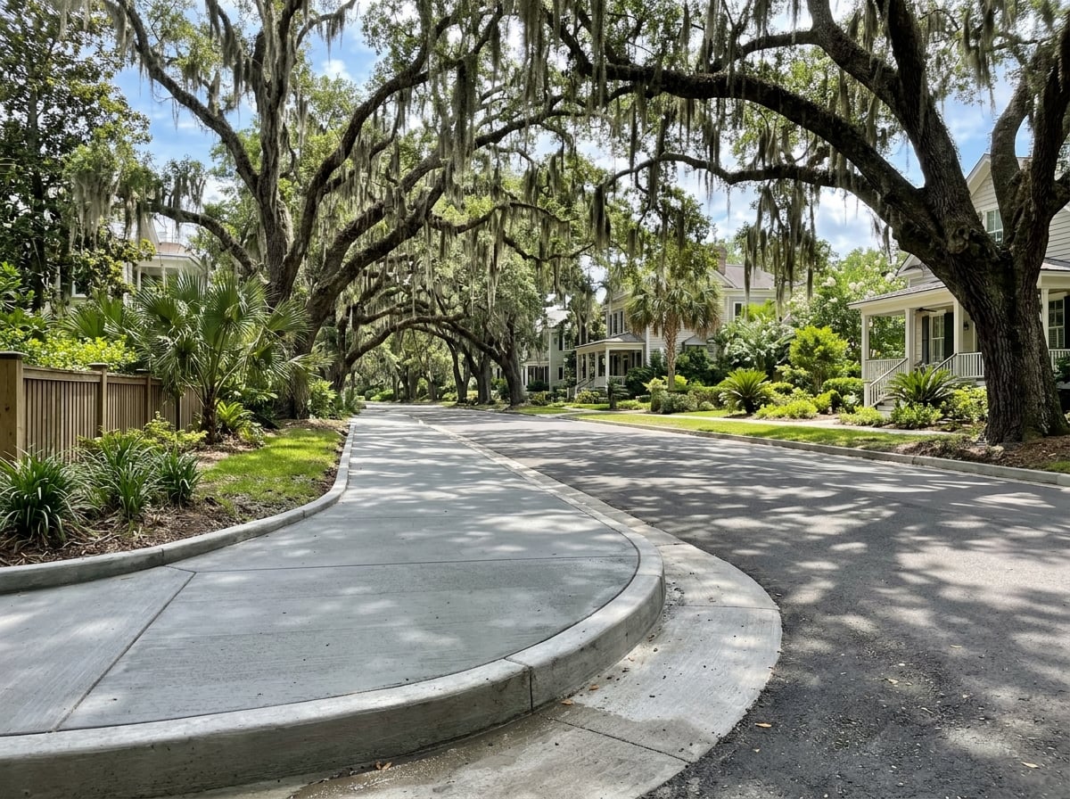 Concrete sidewalk and curbing Ridgeland SC — residential development